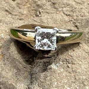 Princess Cut Diamond and White Gold In 14 Karat Gold Ring with Elegant Design